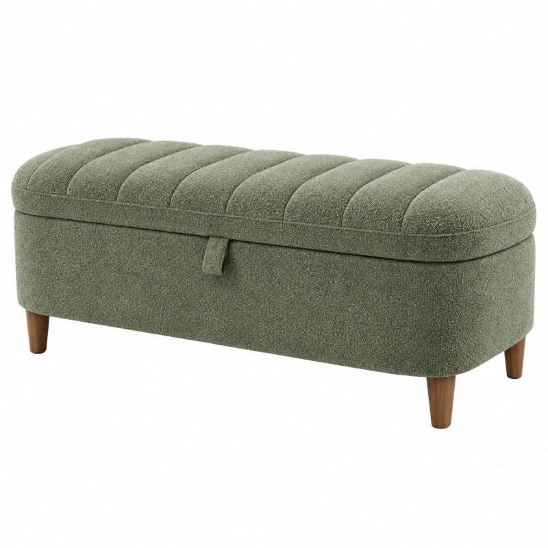 Sitzbank mit Stauraum 120 x 40 x 45 cm olivgrüner Textilbezug Holzfüße