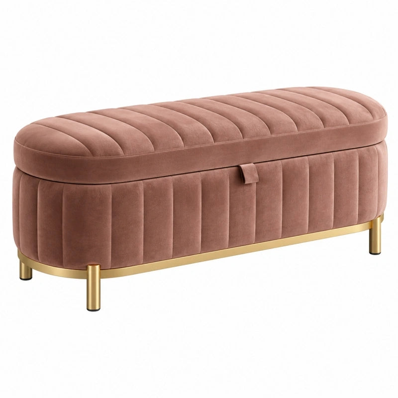 Sitzbank mit Stauraum 120 x 45 x 45 cm Samt Rosa Gold gerippt