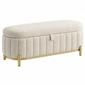 Sitzbank 120 x 45 x 45 cm Boucléstoff Creme mit Stauraum und Metallgestell