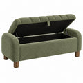 Sitzbank 132 cm Bouclé Olivgrün mit Stauraum und gepolsterter Rückenlehne