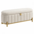 Sitzbank mit Stauraum 100 x 40 x 45 cm Bouclé Stoff Cremefarben Gold Metall gepolstert