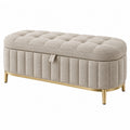 Sitzbank 100 x 40 x 45 cm aus Stoff Beige mit Stauraum und Knopfsteppung