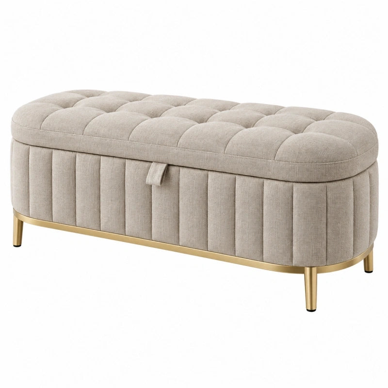 Sitzbank 100 x 40 x 45 cm aus Stoff Beige mit Stauraum und Knopfsteppung