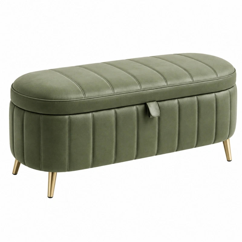 Sitzbank 100 x 40 x 45 cm Samt Olivgrün mit Stauraum