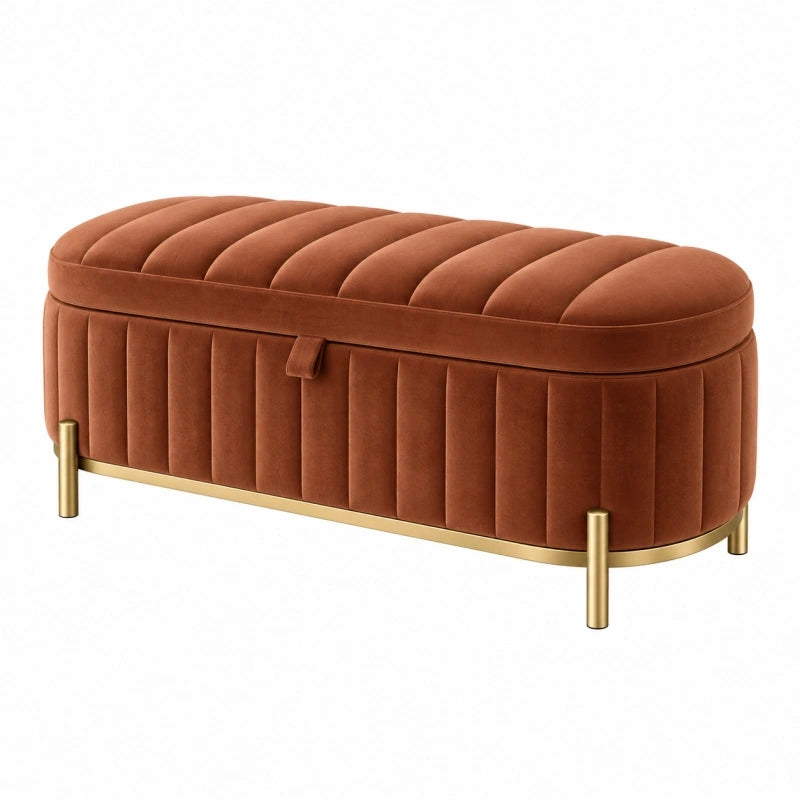 Aufbewahrungsbank 120 x 45 x 46 cm Samt Rostbraun mit Metallgestell