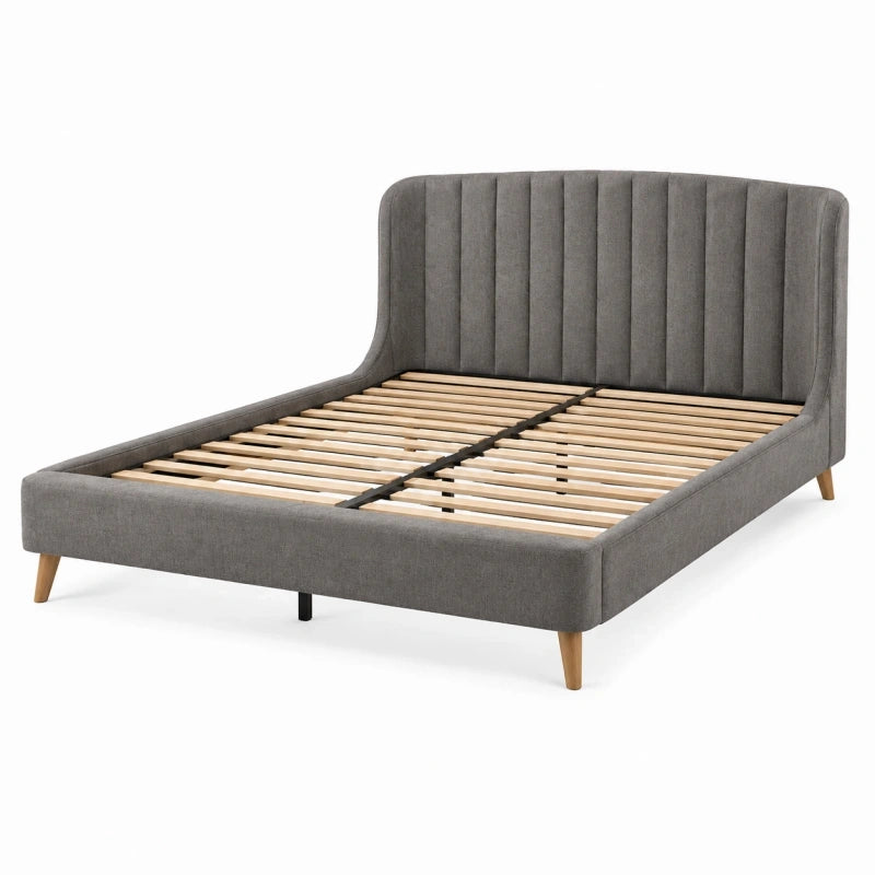 Polsterbett 160 x 200 cm Grau Stoff mit Lattenrost - modernes Doppelbett