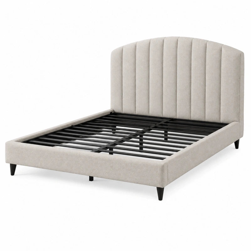 Polsterbett 160 x 200 cm in Beige mit Metalllattenrost und vertikal gestepptem Kopfteil