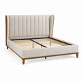Polsterbett 160 x 200 cm Beige Braun mit Holzrahmen und Lattenrost im modernen Stil