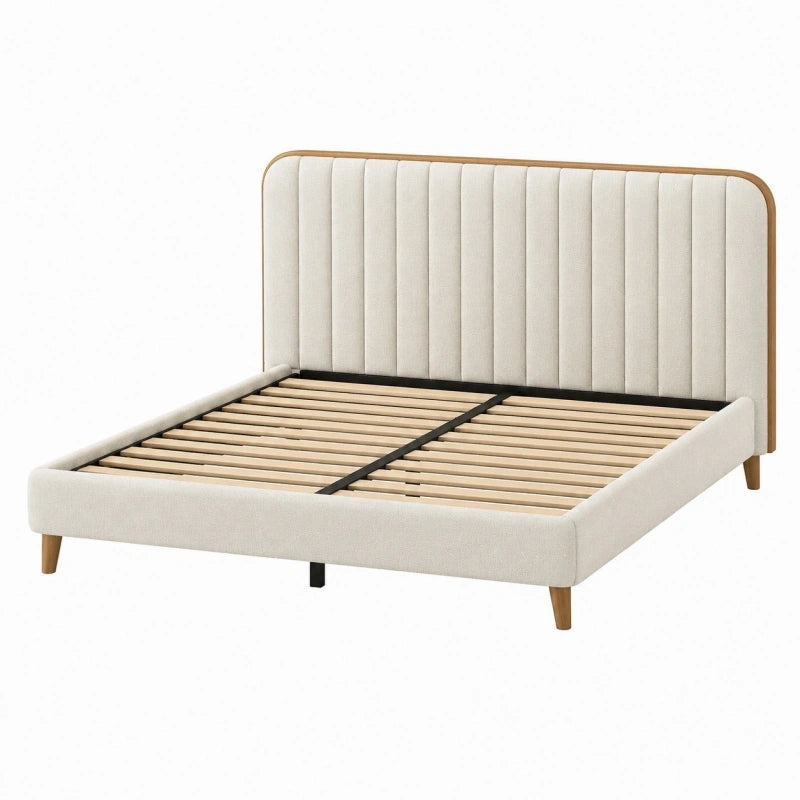 Polsterbett 160 x 200 cm Creme mit Holzgestell und Lattenrost - skandinavisches Doppelbett