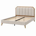 Bettrahmen 160 x 200 cm Beige Naturholz mit gepolstertem Kopfteil und Lattenrost