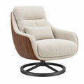 Drehsessel 85 x 90 x 100 cm Boucléstoff Creme Holzoptik moderner Lounge-Sessel