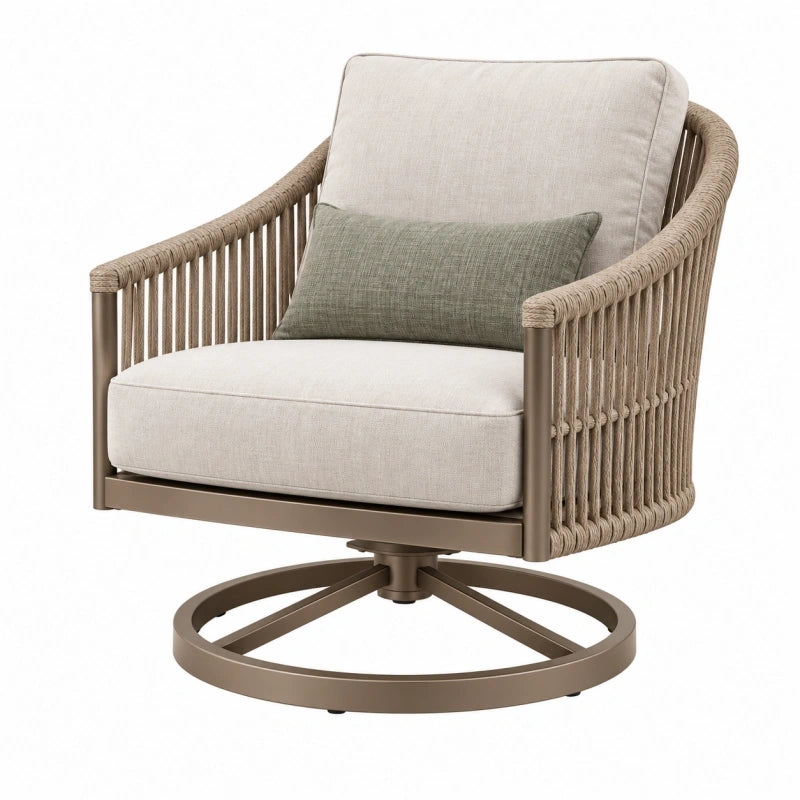 Drehbarer Garten-Loungesessel 80 x 82 x 90 cm Metall Kordel Beige Taupe