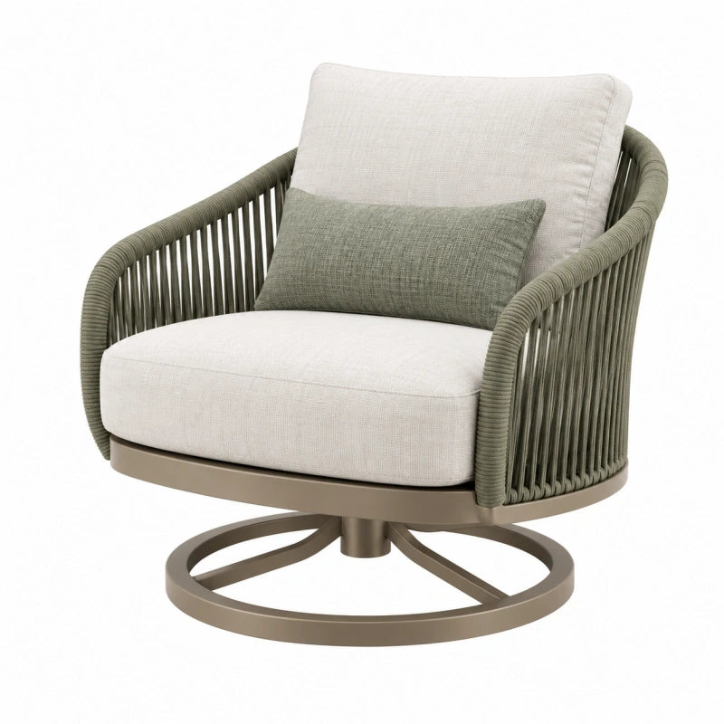 Garten-Drehsessel 78 x 78 x 82 cm mit Metallgestell in Beige und Olivgrün