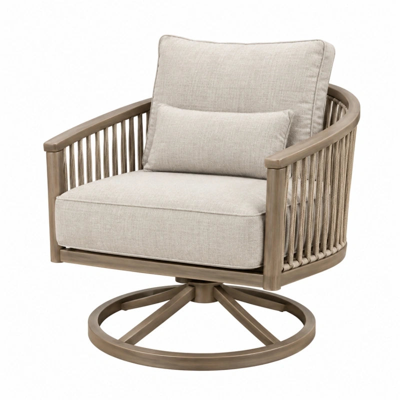 Drehsessel 82 x 78 x 88 cm aus Holz und Textil in Beige Braun mit Drehfunktion