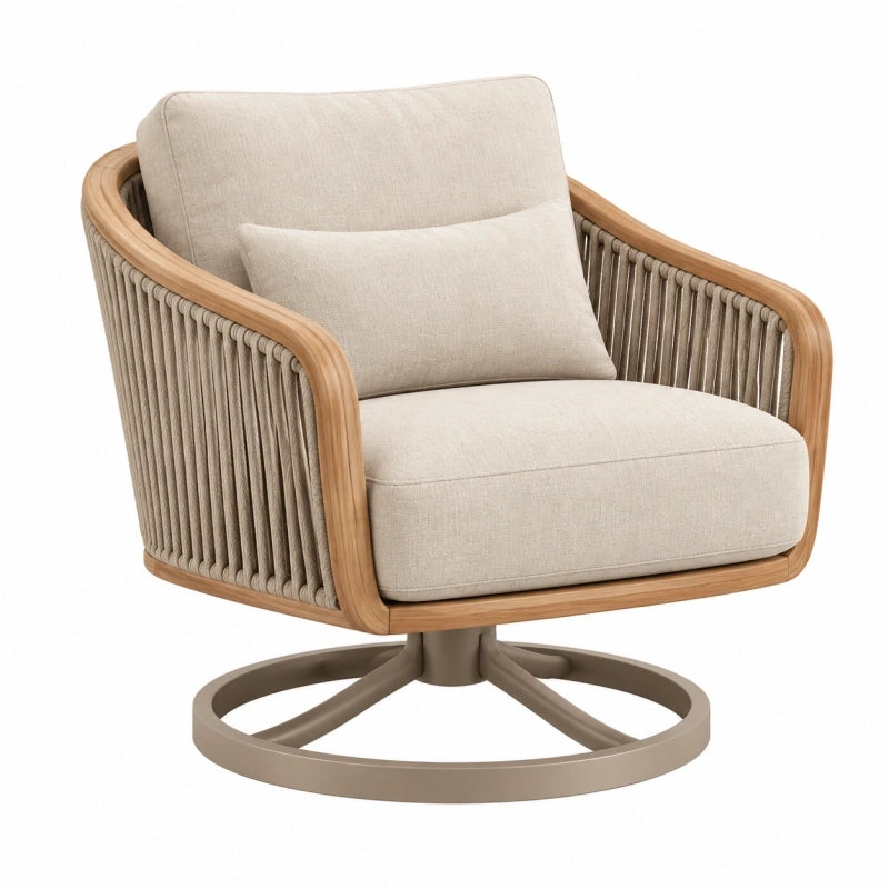 Drehsessel 82 x 85 x 85 cm aus Holz und Textil in Beige mit Drehgestell