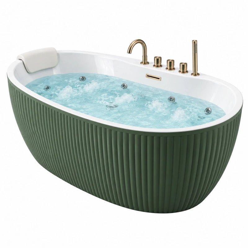 Whirlpool Badewanne 170 x 75 cm Acryl Grün Weiß Gold - freistehend mit Massagedüsen
