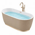 Freistehende Badewanne 170 x 75 cm aus Acryl in Weiß Beige mit geriffelter Verkleidung
